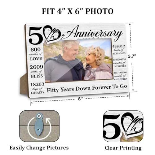 50th Wedding Anniversary Picture Frame - 4x6 Photo Keepsake Gift for Couples