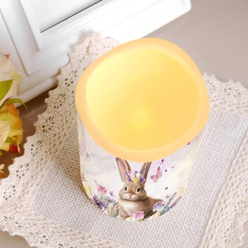 Easter Bunny Purple Floral Flameless Candles Set with Remote & Timer - Color Changing LED Pillars
