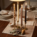 Fall Taper Candles Set - Brown Checkered 10 Inch Rustic Decor