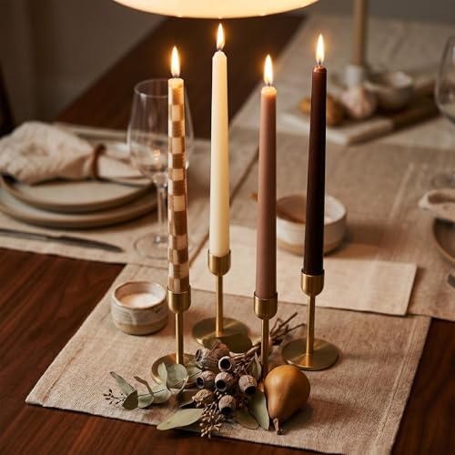 Fall Taper Candles Set - Brown Checkered 10 Inch Rustic Decor