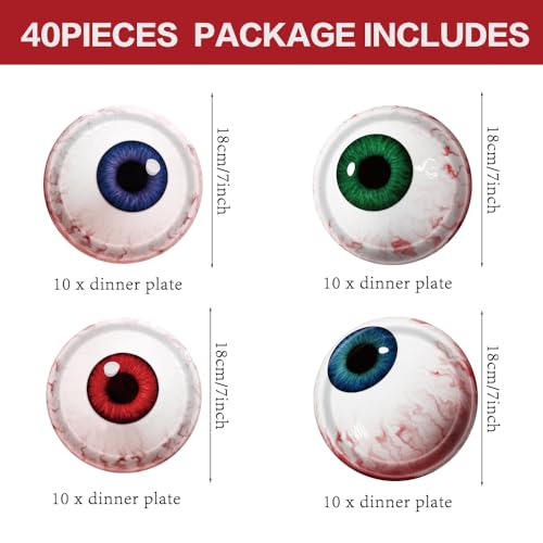 40Pcs Halloween Eyeball Paper Plates Spooky Party Dinnerware - Creepy Eye Design