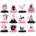 Pink Halloween Table Centerpieces Set - 12 Pastel & Black Honeycomb Party Decor