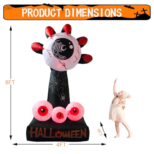 8ft Eyeball Halloween Inflatable with LED Lights - Spooky Yard Decor