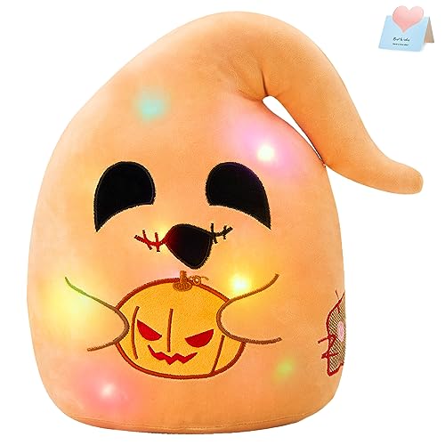 Glow Ghost Plush Pillow with Pumpkin Lantern - 12'' Light Up Halloween Decoration for Kids