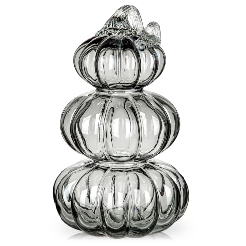 Black Large Stacked Glass Pumpkin Decor - Fall Halloween Centerpiece