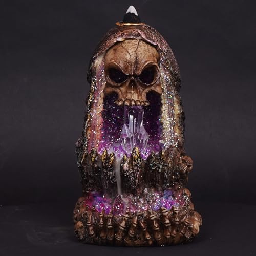 Geode Skull Backflow Waterfall Burner with LED - Mystical Gothic Home Décor