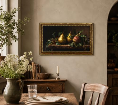 Gold Framed Pears Wall Art - Still Life Canvas Print 24x12in - Variation of Pears Wall Art / 12"L x 24"W