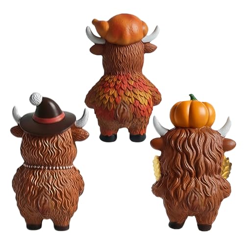 Thanksgiving Highland Cow Figurines - 3 Piece Resin Farmhouse Decor Set