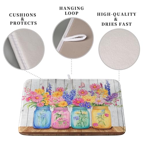 Daisy Flower Dish Drying Mat for Kitchen Counter - Pink, 16x18 Inch