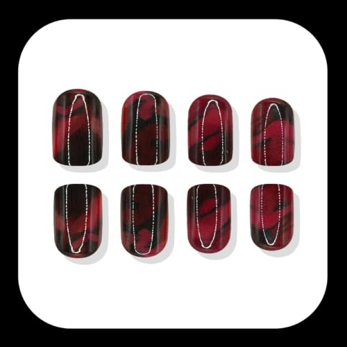 Halloween Press On Nails - Short Square Burgundy Fake Nails - Style-29