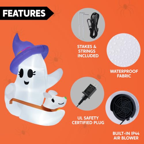 6 FT Halloween Inflatable Ghost & Dog Yard Decor with LED Lights - Outdoor Spooky Decoration
