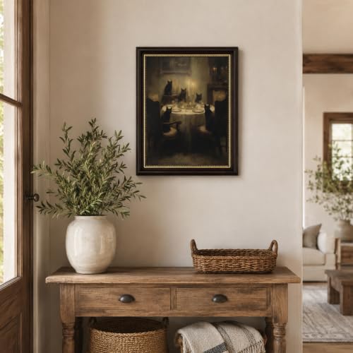 Vbaourut Gothic Black Cat Wall Art - Moody Framed Canvas Decor 16x12