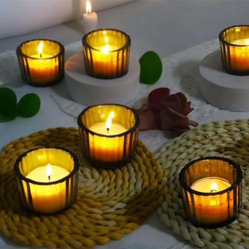 Amber Tealight Candle Holder Set of 24 - Thick Glass Votive & Party Decor