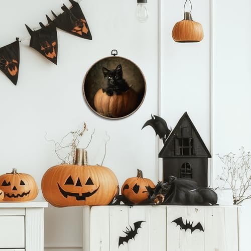 Yorhifa Black Cat Fall Pumpkin Round Wall Art - Variation 7, 10x10in