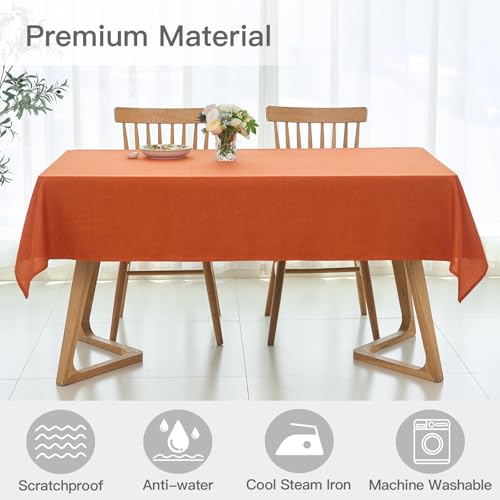 Water-Resistant Linen Textured Rectangular Tablecloth 60x108 Inch - Rust - Spillproof & Wrinkle-Free