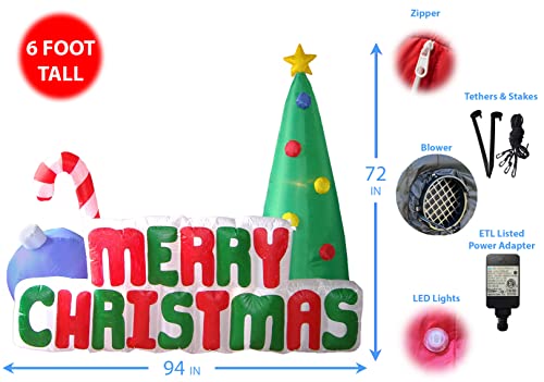 Inflatable Christmas Snowman Globe with Penguin & Gift Box + 6ft Xmas Tree with Candy Cane Lights Bundle