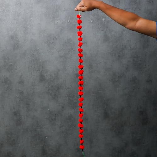 Red Woolen Marigold Garland - Artificial Flower Decor for Indian Weddings & Festivals - Pack of 5