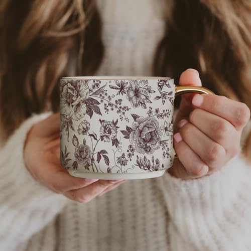 Brown Delft Mug with Gold Handle 14oz - Fall Coffee Tea Cider Mug - Seasonal Gift