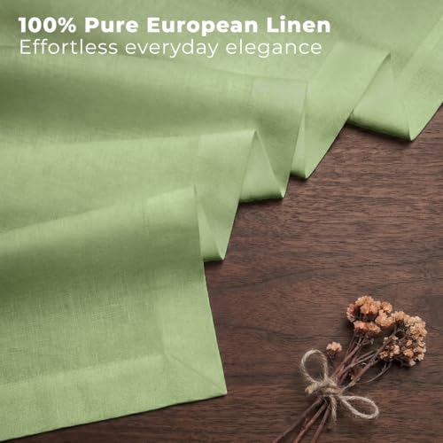 Sage Green Linen Table Runner 14x132 Inches - Extra Long, Pure European Flax