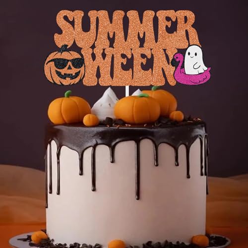 Halloween Summerween Cake Topper Ghost Pumpkin Flamingo Glitter Decoration