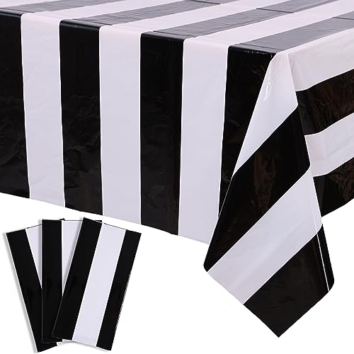 Kesfey Black Horizontal Striped Tablecloth 3 Pack - Waterproof Picnic Cover