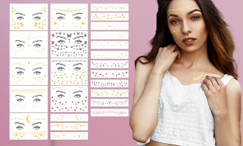 Gold Glitter Freckles Face Tattoos - Halloween Glitter Stickers for Women - 54 Sheets