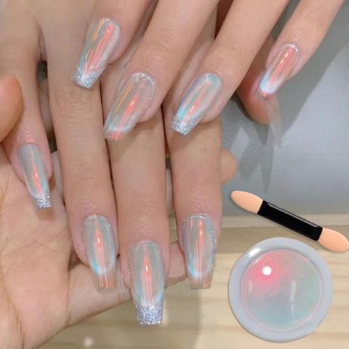 Orange Pearl Chrome Nail Powder - Rainbow Nail Glitter for Gel Nails - M