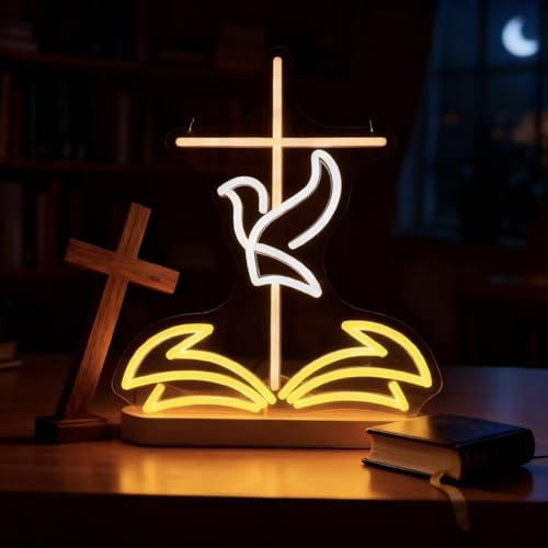 Jesus Cross LED Neon Sign Wall Decor for Christian Homes & Easter - Faith Gift