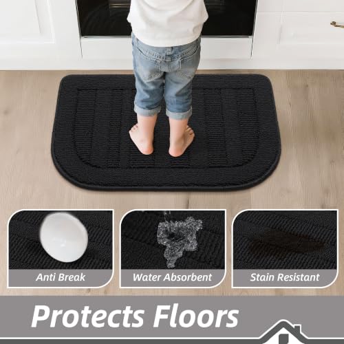 24x36 Inch Non Slip Washable Kitchen Rug - Black, Semicircular 2' x 3' Variation