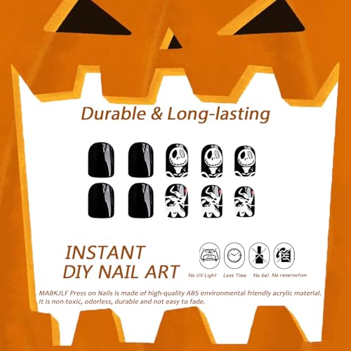 Halloween Press on Nails Short Square Black Fake Nails with Designs - Halloween Nails14