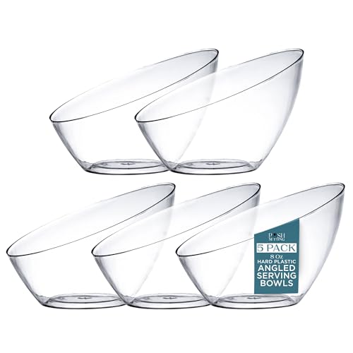 Clear Angled Plastic Serving Bowls - 8oz Small Pack of 5 for Parties - Variation: Clear / Small 8 OZ