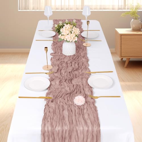 6 Pack Dusty Pink Cheesecloth Table Runner 17x108 Inch for Wedding Party Home Decor