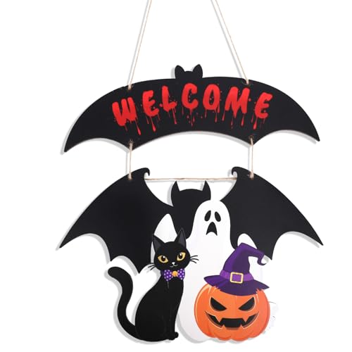 Halloween Ghost Door Wreath - Wooden Fall Autumn Party Decor for Front Door & Wall