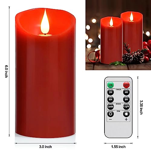 Nancia 2-Pack Red Flameless Battery-Operated Flickering LED Candles - Remote Control