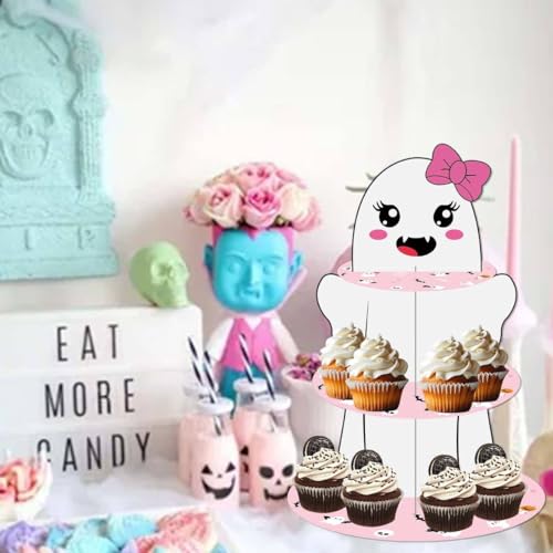 Halloween Ghost Cupcake Stand 3-Tier Cardboard Dessert Display Centerpiece