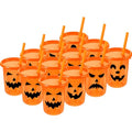 Trendy 12-Pack Halloween Pumpkin Cups with Lids & Straws - 10 oz Reusable Tumblers
