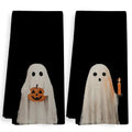 Black Ghost Halloween Kitchen Towels & Dishcloths Set of 2 - Fall Home Decor