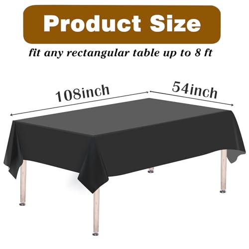 Black Plastic Tablecloths - 54 x 108 Inch Rectangle Disposable Pack of 2 - For Party Events & Dining - Variation: Black / Rectangle (4 Pack)