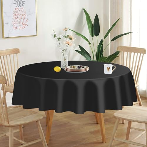 Disposable Black Round Plastic Tablecloth - 2 Pack, 84 Inch for Events & Parties - Variation of A1 Black / 2 Pack