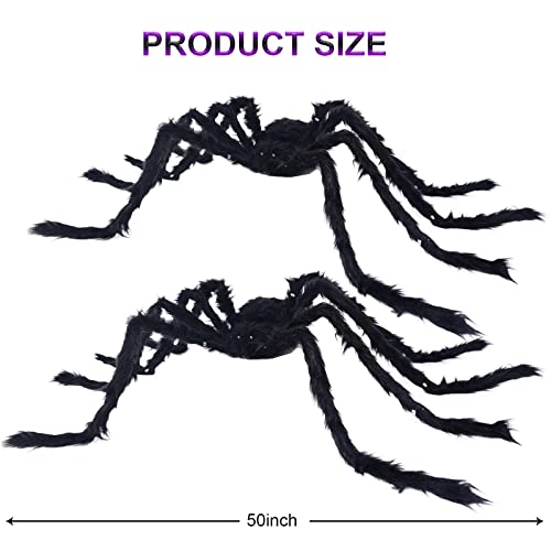Halloween Spider Decorations Light Up 4ft Giant Spiders - Black & Purple (2 Pack) - HalloweenB