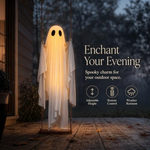Outdoor Halloween Ghost Decoration - 5 to 13 Ft Adjustable Hanging Inflatable with LED Lights
