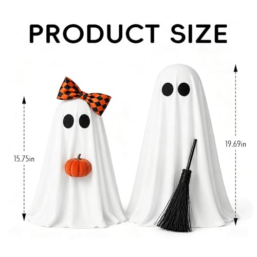2 Pack Lighted Ghost Decorations with Broom & Pumpkin - Indoor Halloween Decor - Variation of This Listing