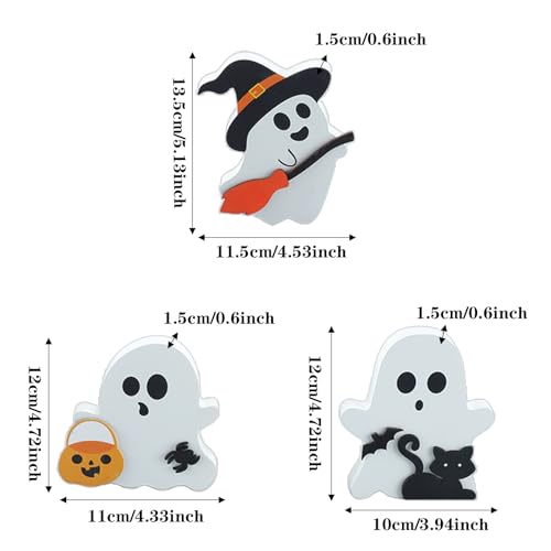 Halloween Ghost Decorations 3-Piece Wooden Indoor Table Decor Set