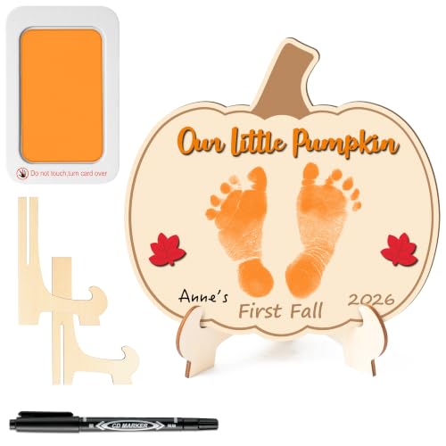 First Fall Baby Footprint Handprint Sign - Keepsake Fall Keepsake - Pumpkin-Shaped Wooden Art - Variation: First Fall