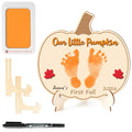First Fall Baby Footprint Handprint Sign - Keepsake Fall Keepsake - Pumpkin-Shaped Wooden Art - Variation: First Fall