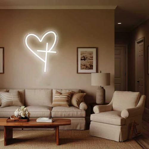 Heart Cross Neon Sign - Dimmable LED Wall Decor for Home and Events