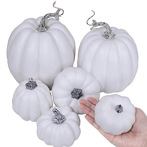 Artificial White Pumpkins Bulk Set for Fall Decor, Wedding & Holiday Centerpieces - 12 Pcs