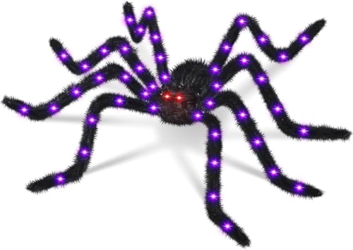 Judilo 4.9FT Giant Halloween Spider Decoration with 38 LED Lights - Black, 1 Pack