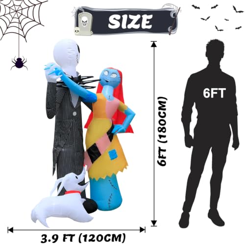 Inflatable Halloween Skeleton Couple & Dog Yard Decor with LED Lights - 6Ft