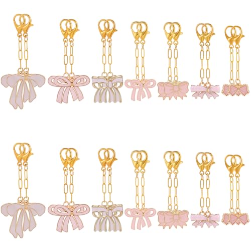 Pink Bow Keychains Set - 35 Pack of Cute Bag Charms & Purse Accessories